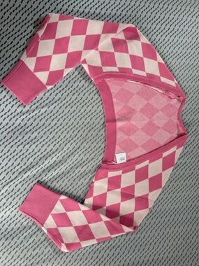 Pink Argyle Cropped Cardigan Sweater